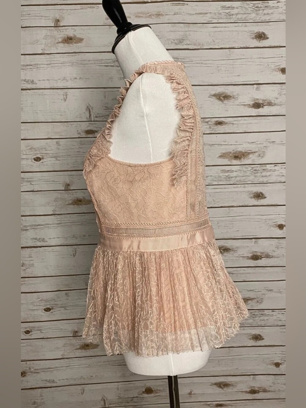 Sleeveless Lace Peplum Blouse in Light Blush - Picture 2 of 4